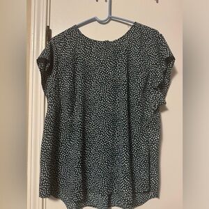 Stitchfix, 41 Hawthorne; Forest Green and cream dot sleeveless blouse.